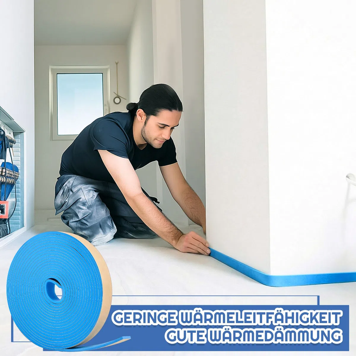 Xuniea Autoadesivo per Composto Autolivellante Nastro per Giunti di Dilatazione per Isolamento Striscia Isolante Perimetrale Autoadesivo Parete Divisoria Riscaldamento(3 cm x 30 m,Blu)
