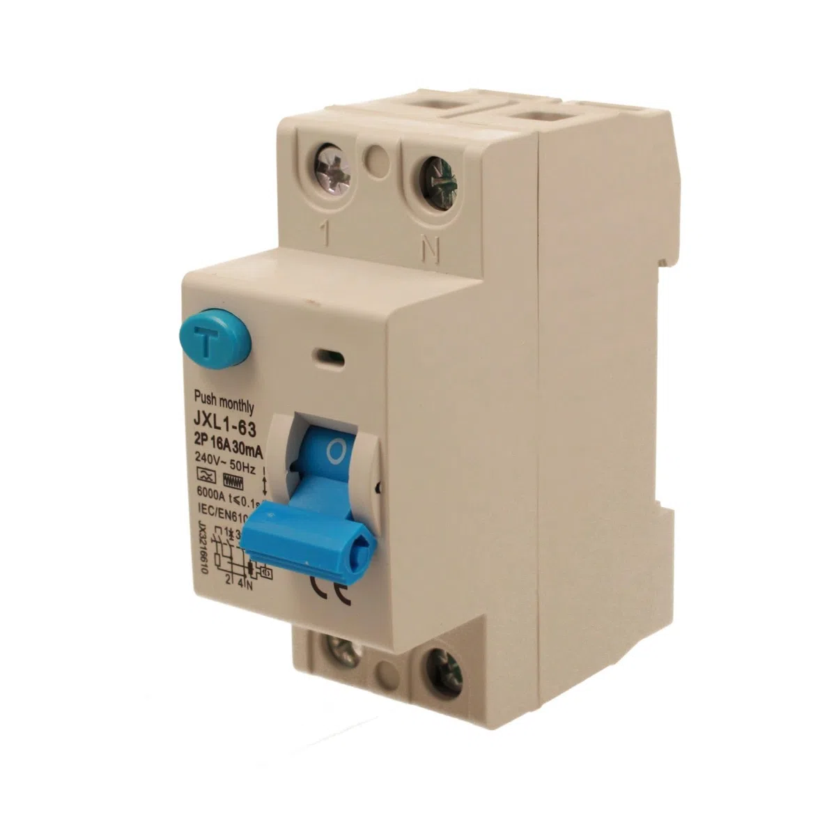 RCCB Interruttore Differenziale Puro Tipo F 16A, 1P+N, 2 Moduli DIN, 30mA, 6000A, AC 230V, IP20