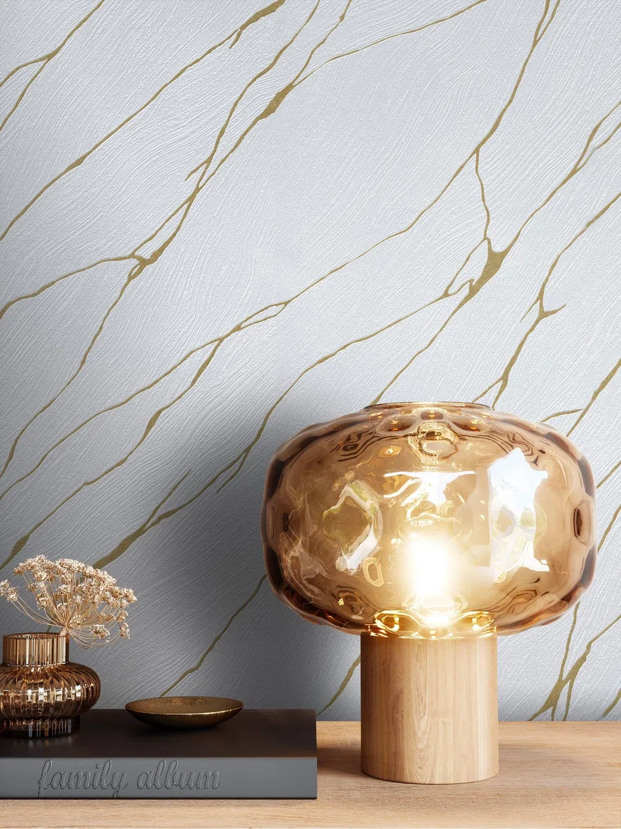 Newroom Carta da Parati Tessuto Non Tessuto Grigio Chiaro Effetto Marmo - Glamour Moderno Ottica 3D Accenti Oro per Soggiorno Camera da Letto