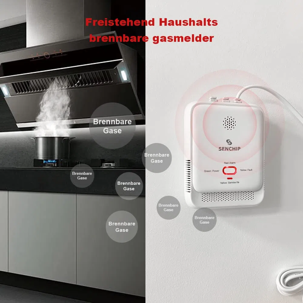 Allarme Fughe Gas con Rilevatore per Gas Naturale (Metano) e GPL (Propano/Butano) - 230V a Plug-in - Protezione per Cucina, Garage, Camper