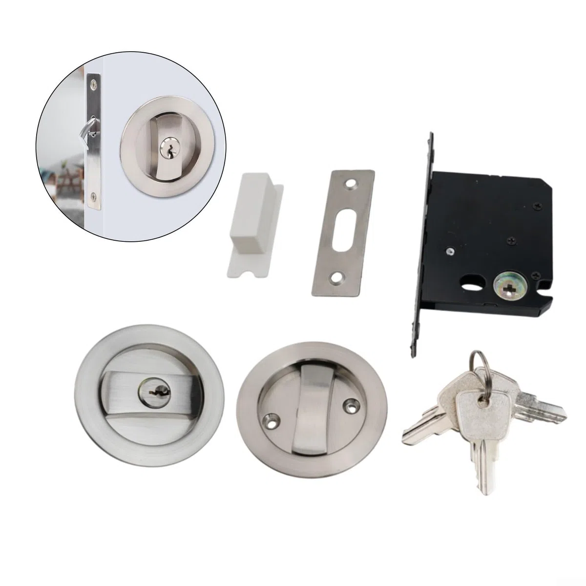 Kit hardware per serratura interna con gancio singolo sistema di blocco con 3 chiavi per porte scorrevoli porte da cucina porte balconi