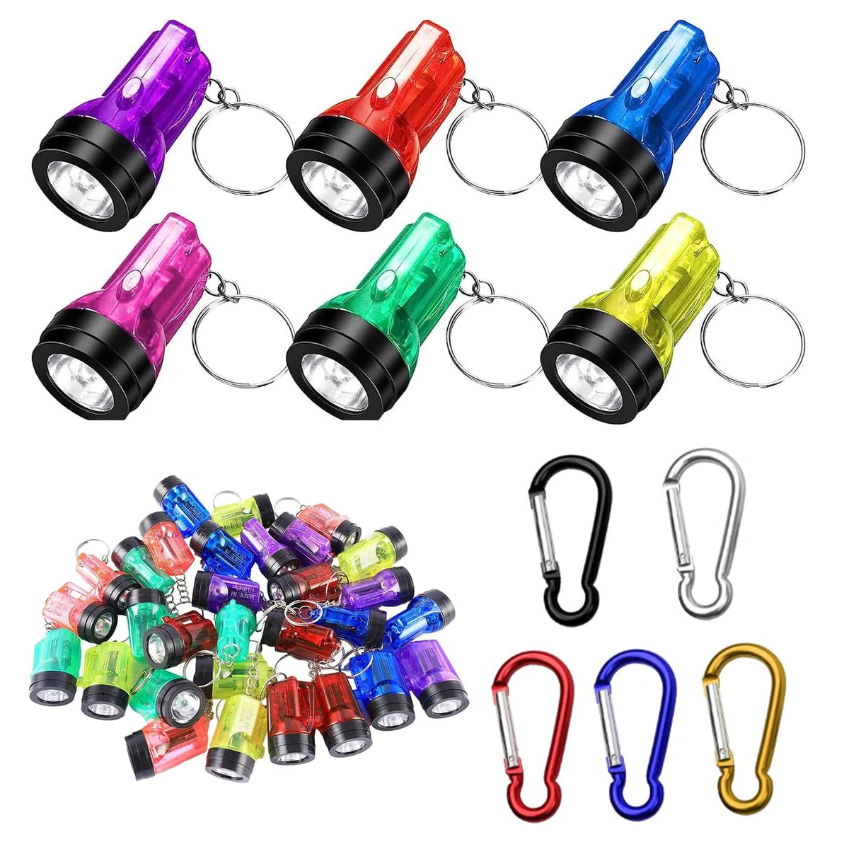 30 mini torcia tascabile portachiavi torcia a LED per campeggio, attività all'aperto, escursioni, regalo per feste con 5 moschettoni