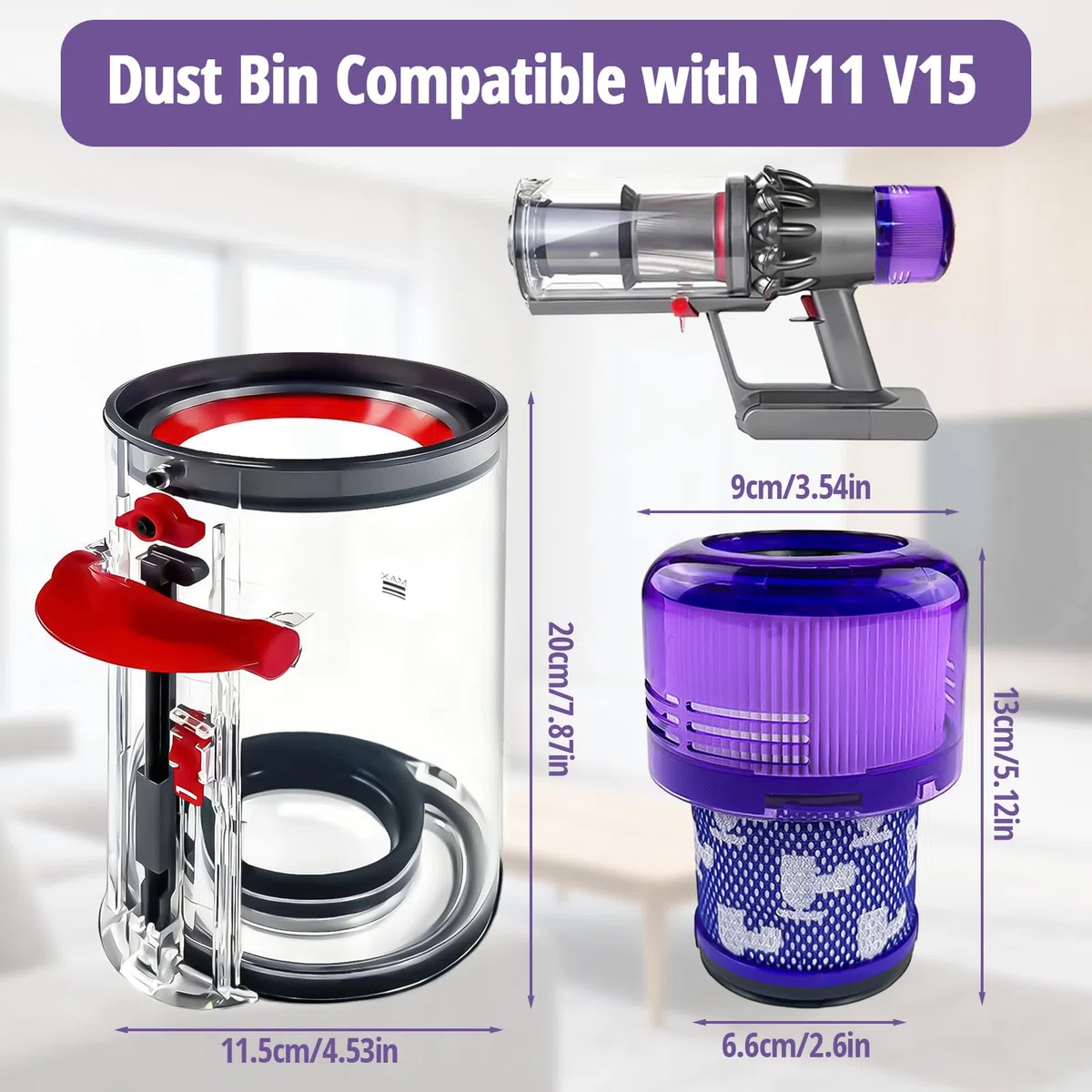 Ricambio Aggiornato Bidone Della Polvere per Dyson V11 V15, Trasparente Contenitore Serbatoio Polvere con Filtro HEPA Riutilizzabile Ricambi Adatto per Dyson Aspirapolvere