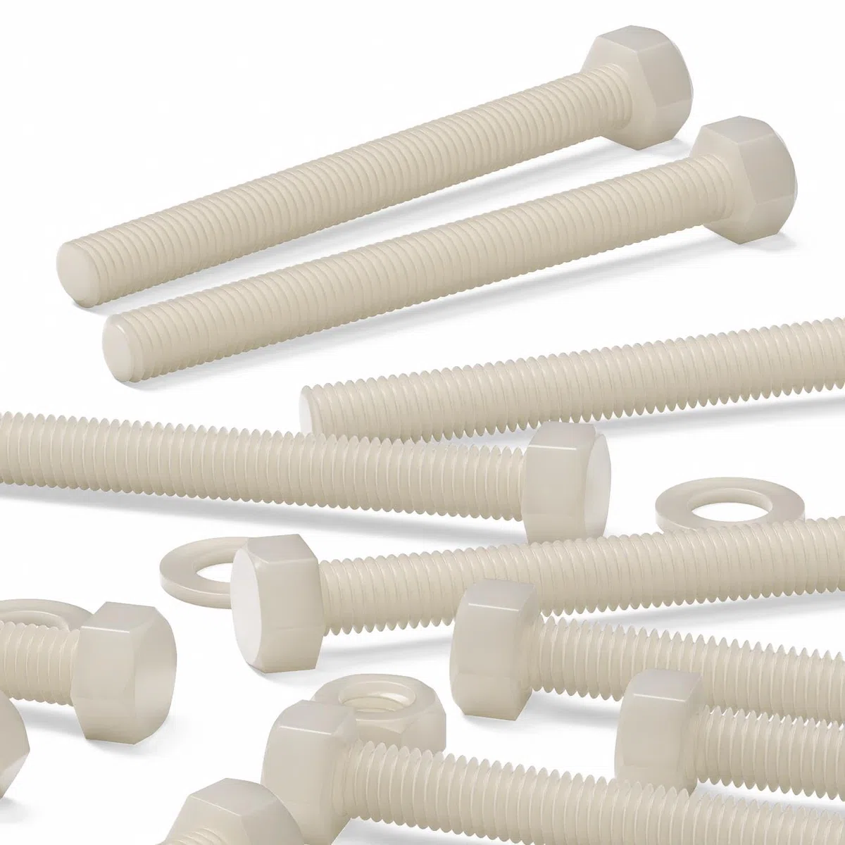 10x Viti a Testa Esagonale Nylon Naturale, M10 x 100mm, Dadi e bulloni di plastica, Rondelle, Nylon Naturale