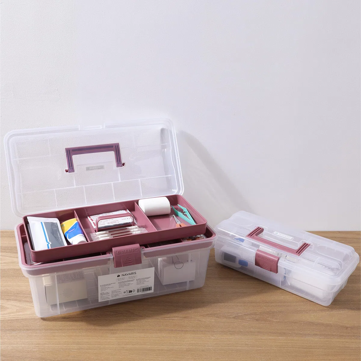 Navaris Cassetta Attrezzi Vuota - Cassetta Porta Attrezzi - Set di 2 Cassette per Utensili - con Chiusura e Maniglie Pieghevoli - per Artigianato Cucito e Articoli di Cancelleria