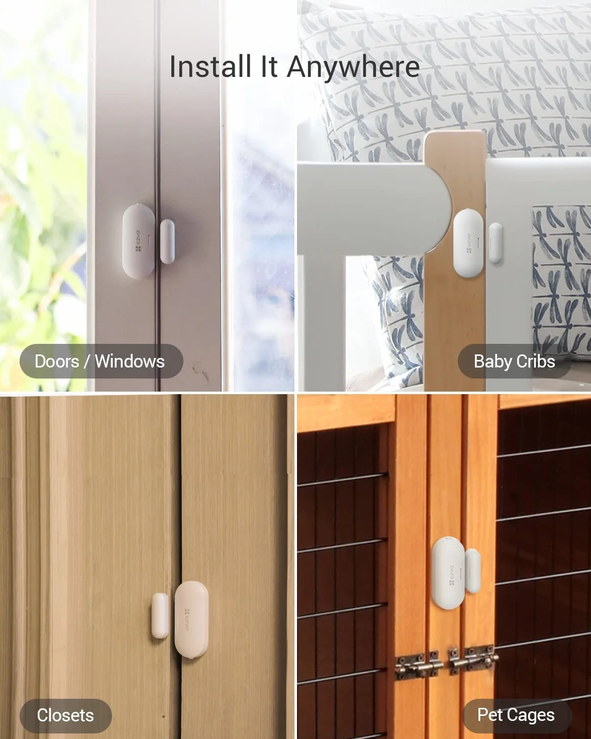 EZVIZ T2C Sensore per sistemi di allarme, Sensore wireless per porte e finestre Open Close Trigger bidirezionale per sistema di allarme domestico