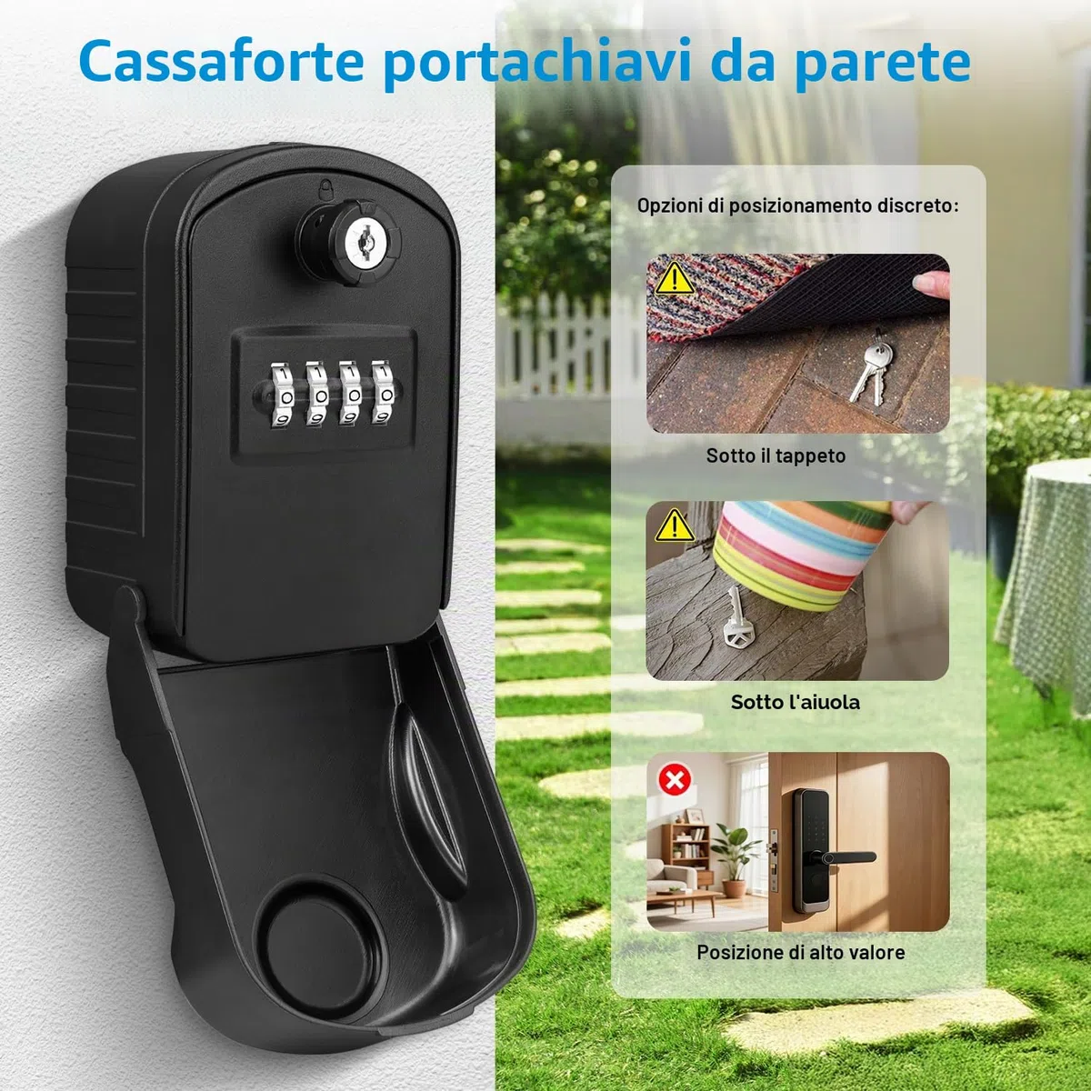 Cassetta di Sicurezza per Chiave Grande Esterno Cassaforte per Chiavi 4 Codice Impermeabile Cassetta Chiavi Combinazione con 2 Emergenza Chiaves Self Check In Key Box per Casa Scuola Fabbrica