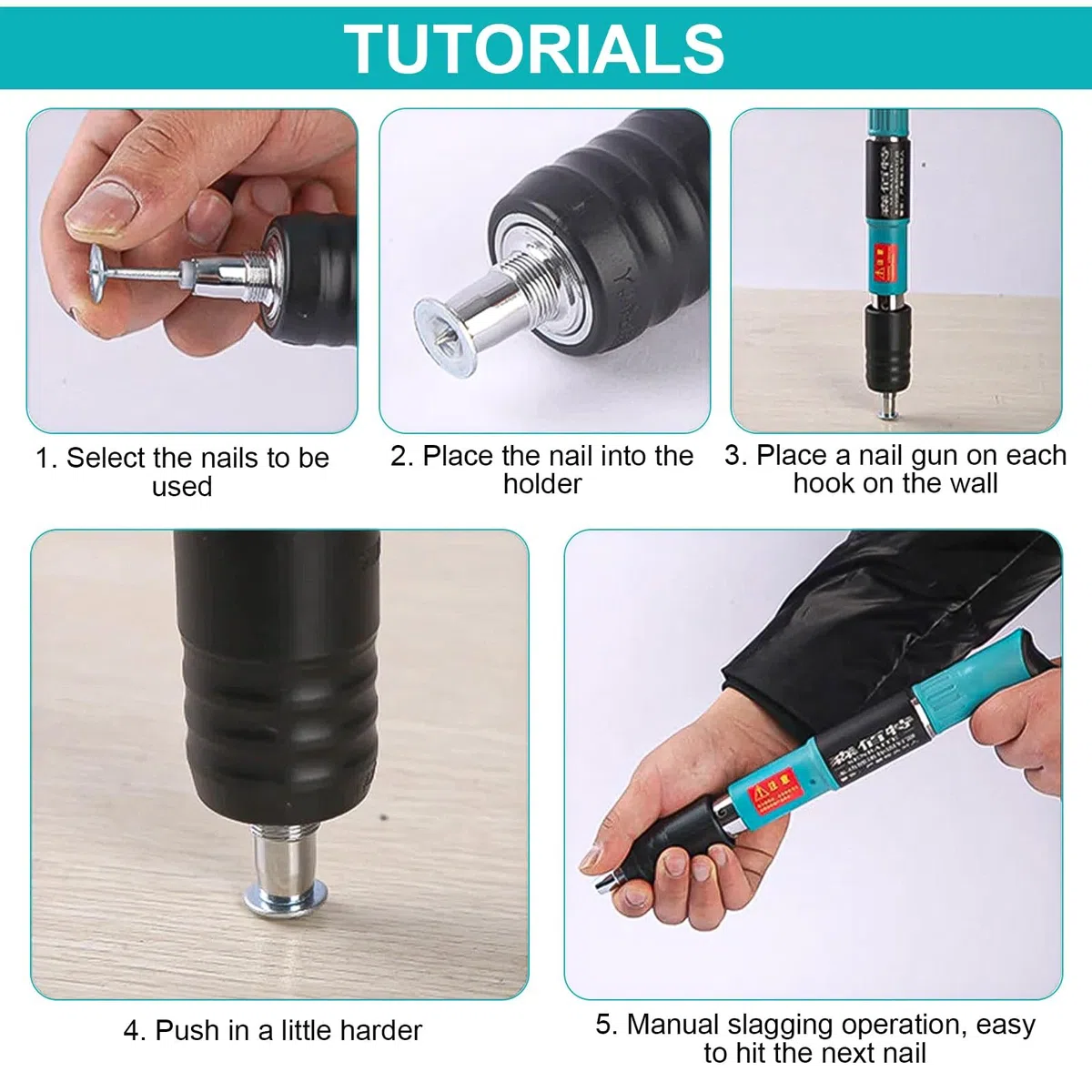 Pistola Sparachiodi Manuale Kit, Spara Chiodi per Cemento e Ferro, Chiodatrice, Sparachiodi Aria Compressa, con Occhiali di Sicurezza e 50 Chiodi Tondi, per Cemento e Ferro Ecc.
