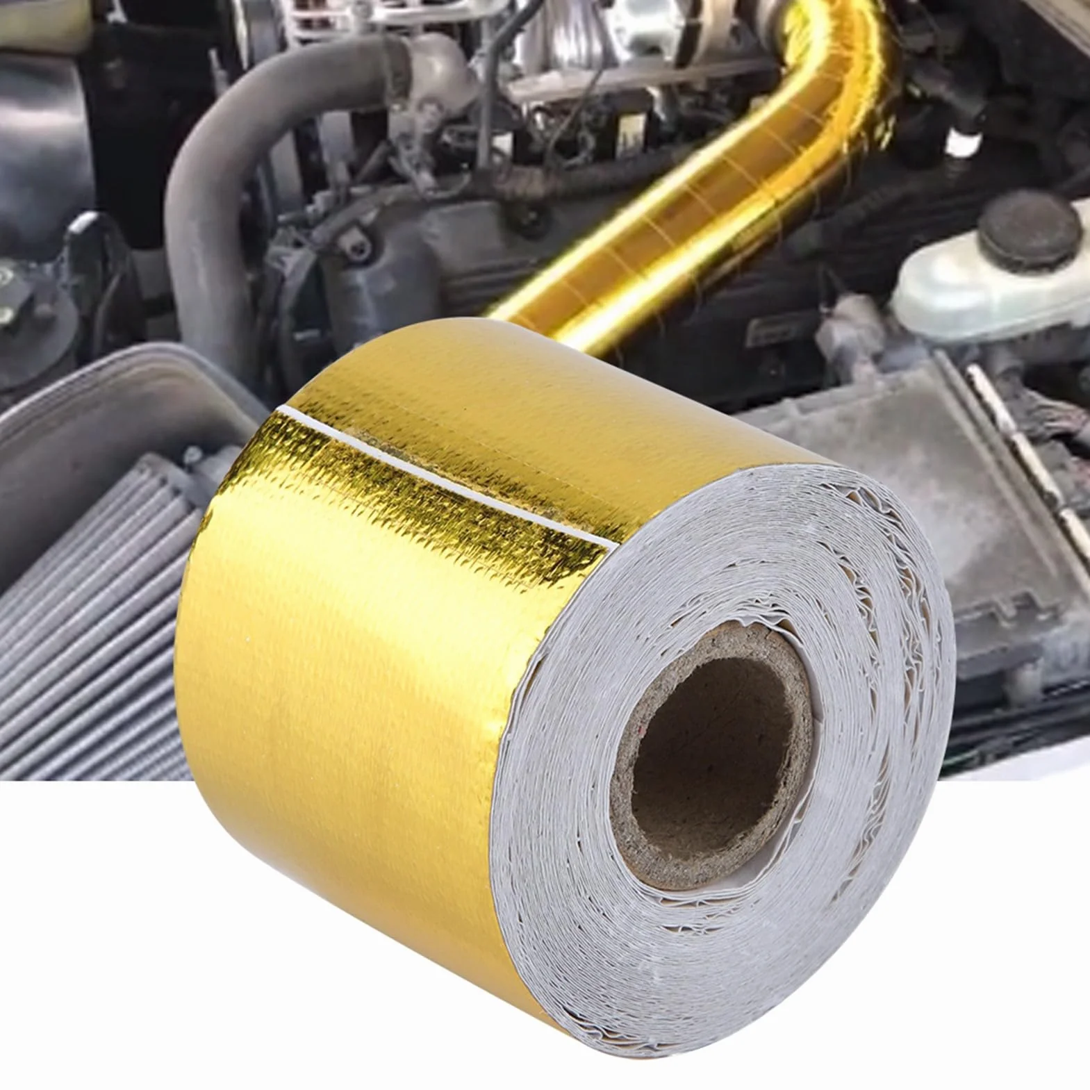 Nastro adesivo, 1 rotolo d'oro Nastro adesivo di alluminio per auto Nastro adesivo riflettente per scaldare lo schermo (10M*5Cm)