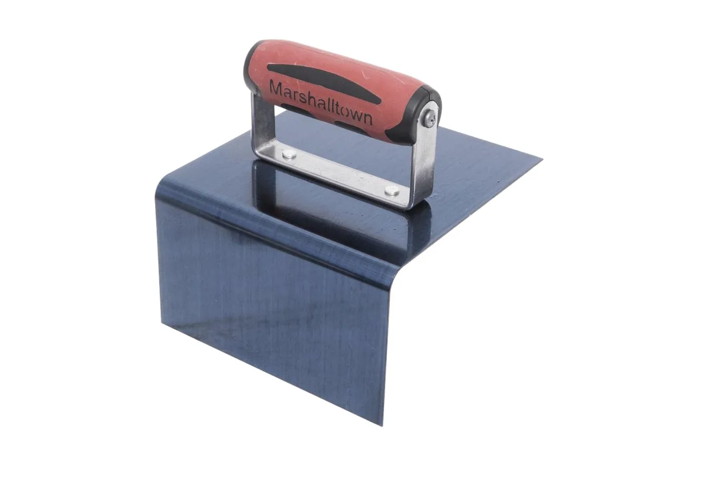 Attrezzo per gradini Marshalltown per angoli esterni con raggio di 10 mm e impugnatura DuraSoft, acciaio blu, dimensioni: 152x152x76 mm