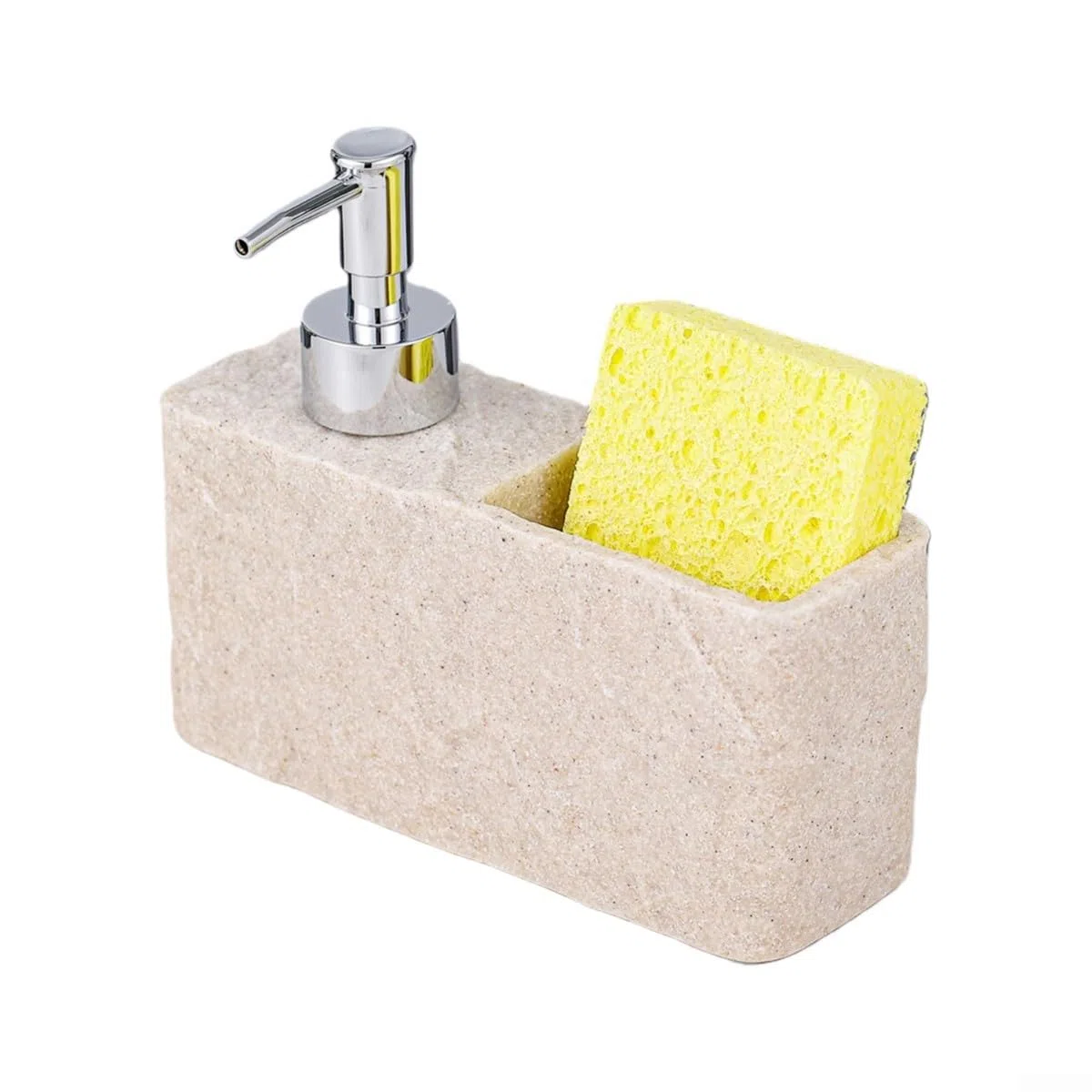Dispenser di sapone per lavello da cucina e bagno, con supporto per spugna integrato, struttura in resina per una maggiore durata, accessorio per la pulizia salvaspazio (beige)