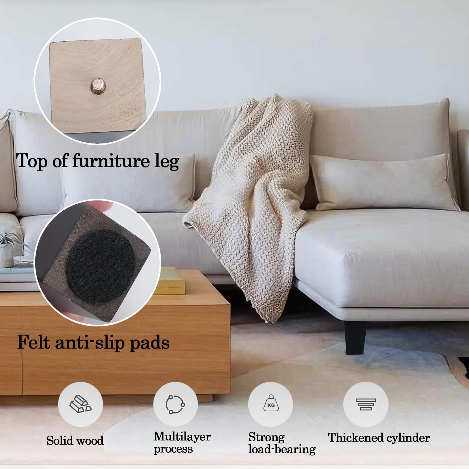 4 Pezzi Piedini per Mobili in Legno 30cm Nero Quadrate Gambe per Mobili con Piastra di Montaggio Viti Pad Antiscivolo Piedini di Ricambio per Armadio Divano Letto Mobile TV
