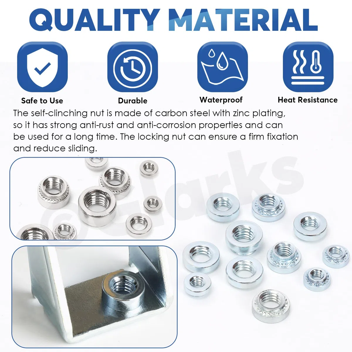 Glarks 100pcs M3 M4 M5 M6 M8 Kit di dadi auto-serratura, dadi a rivetti a testa rotonda in acciaio inossidabile 304, fissaggio a dadi auto-serratura arrotolato per macchinari prodotti elettrici