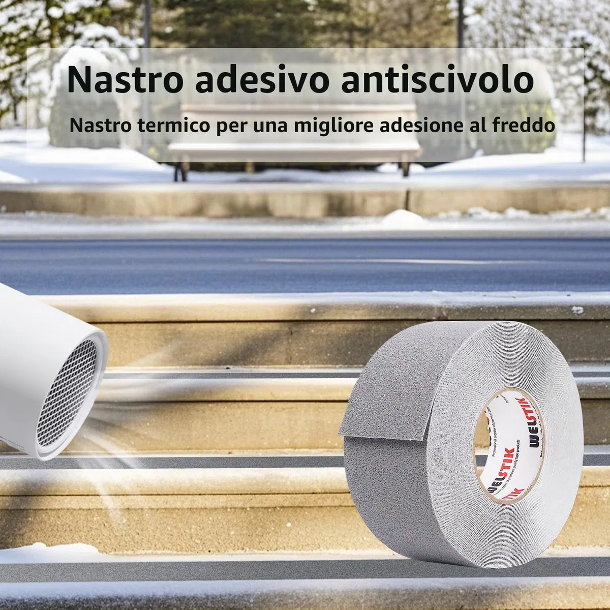 WELSTIK Nastro antiscivolo, ad alta trazione, forte presa, nastro di sicurezza per attrito, battistrada antiscivolo per esterni, non facile lasciare residui adesivi,5cm x 20m, grigio