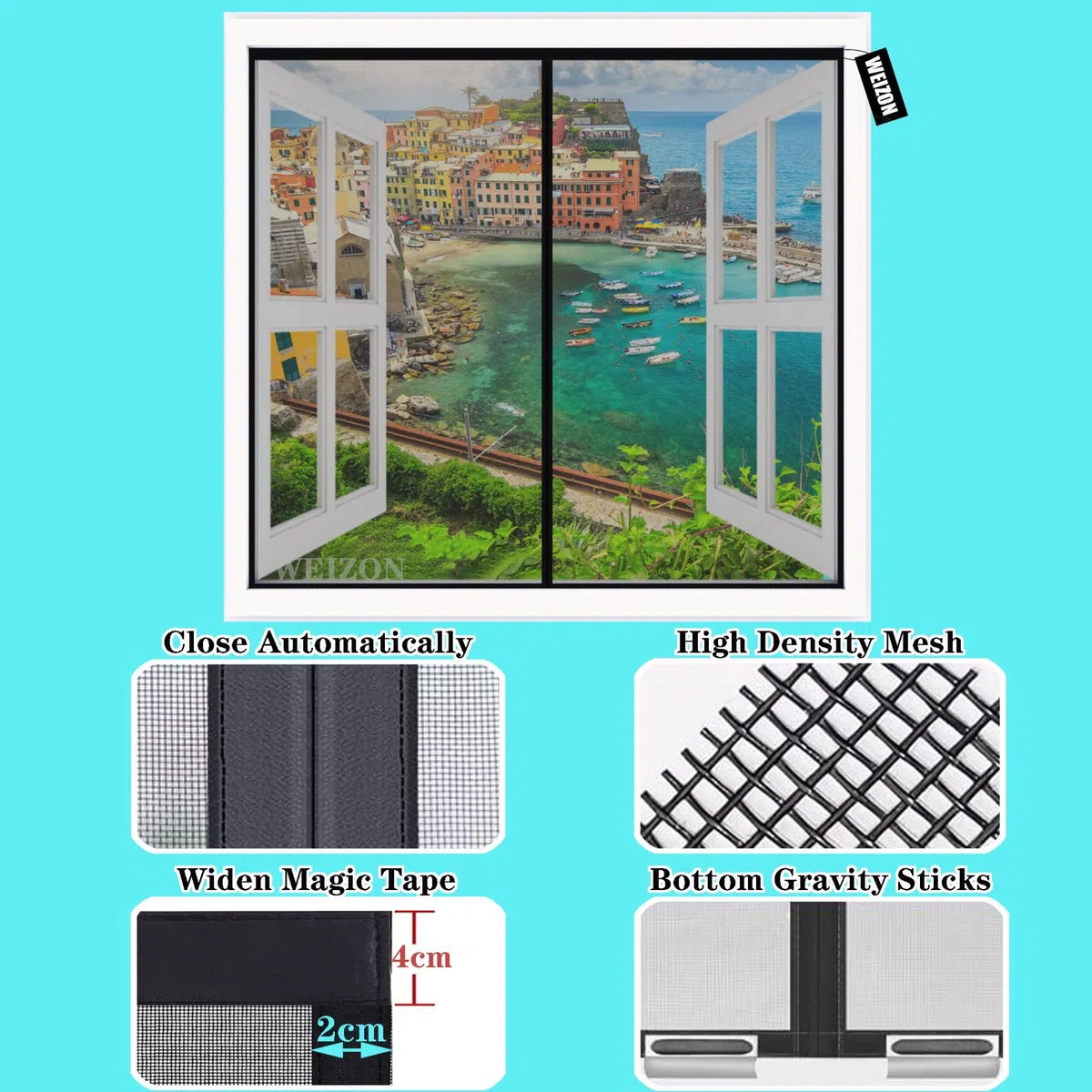 Zanzariera Magnetica Finestra 120x130cm Nero Zanzariere Magnetiche Chiudi Automaticamente Rete Anti Insetti per Porta Finestra Balcone Soggiorno