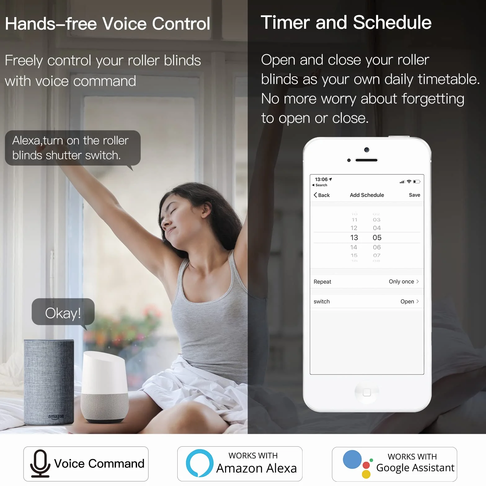 Interruttore Tapparelle RF+ WiFi, kit Telecomando per Tapparelle Elettriche, Funziona in Parallelo con Interruttore Originale, Modulo Compatibile con Alexa e Google Home, App SmartLife/Tuya
