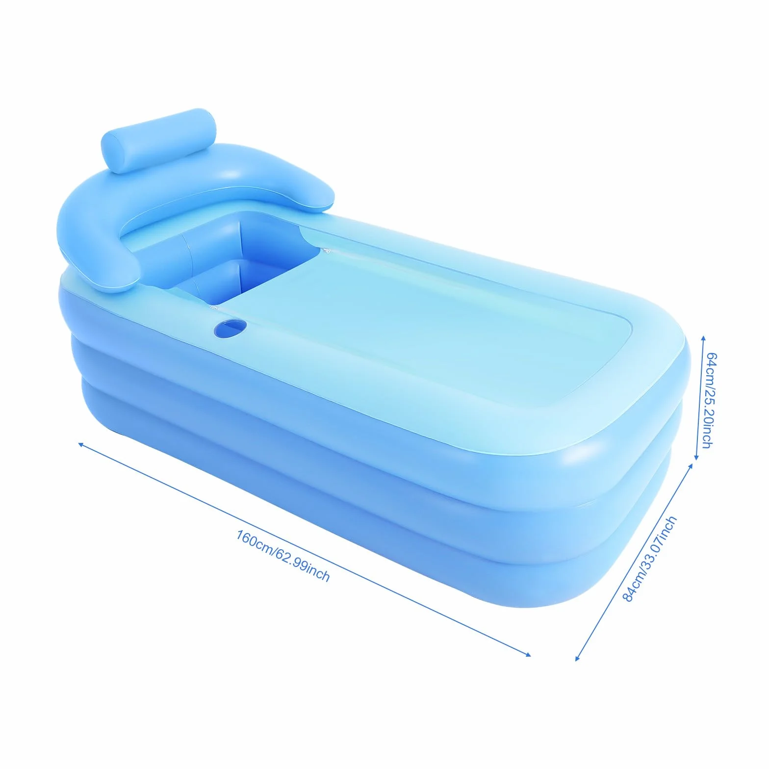 Vasca da bagno pieghevole per adulti con cuscino per il collo, robusta vasca a 3 camere senza pompa, piscina mobile spa per giardino, balcone e campeggio