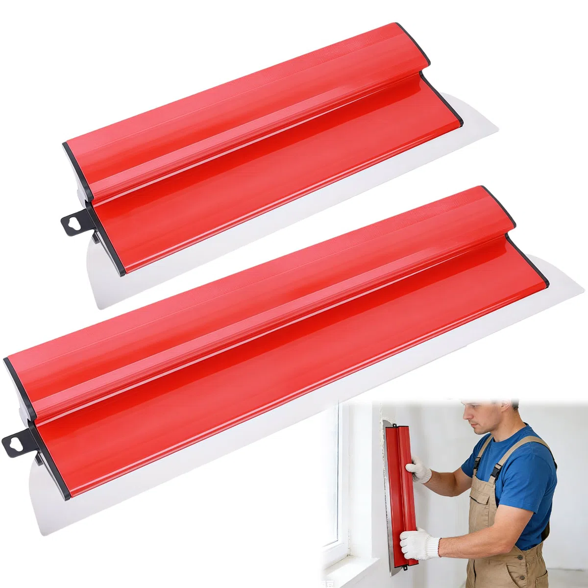 GAESHOW 40cm+60cm Spatole per Stucco con Impugnatura a Forma di Z, con lama in Acciaio Inossidabile da 0,35 mm, Kit Spatole Professionali per Lisciatura, per Intonacare Pareti e Soffitti (40cm+60cm)
