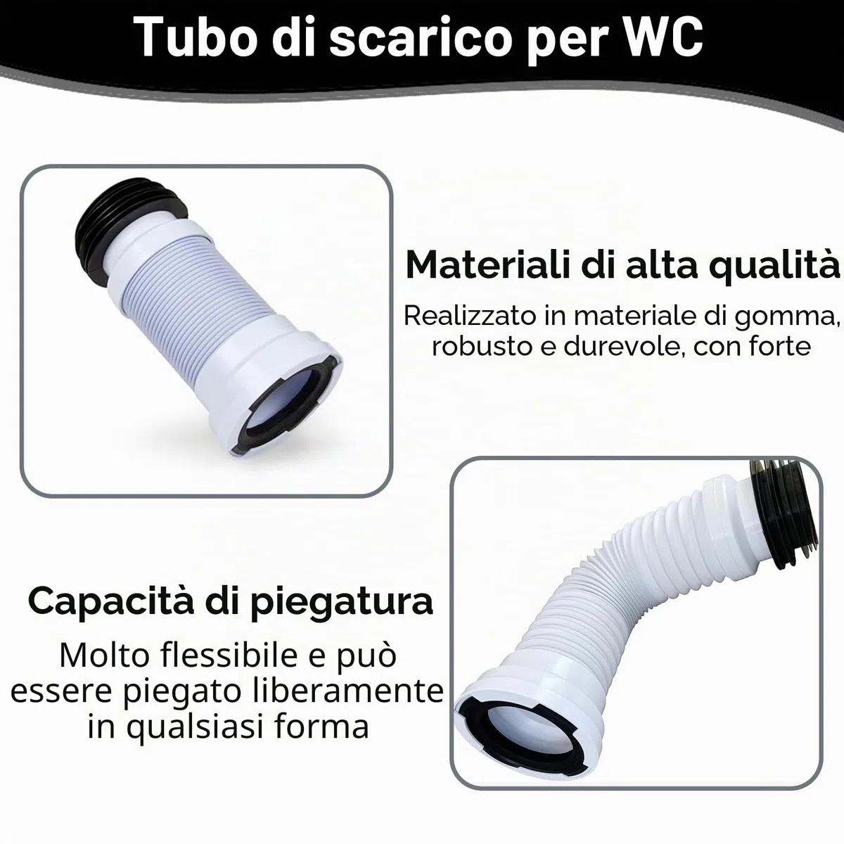 Tubo di collegamento per WC, set di collegamento flessibile, diametro di collegamento 260 mm - 500 mm, bianco, connettore per tubo di scarico WC