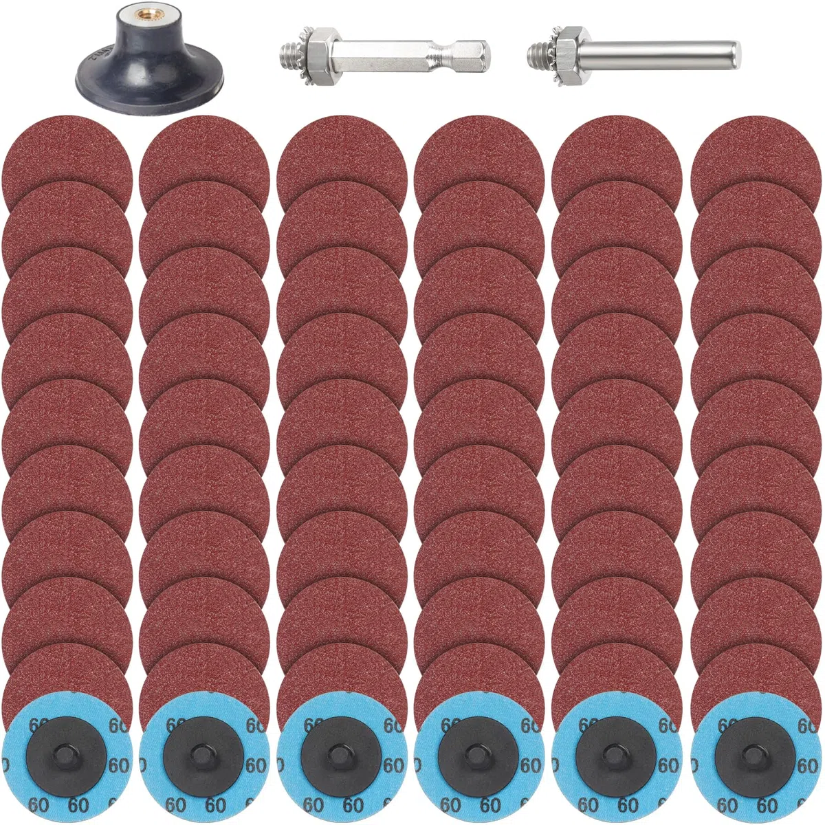 63 Pezzi Dischi Abrasivi Cambio Rapido, 50mm Disco Abrasivo Grana 60, Con Supporto Da 1/4" per Dremel Metallo Legno Acciaio Levigatura Lucidatura