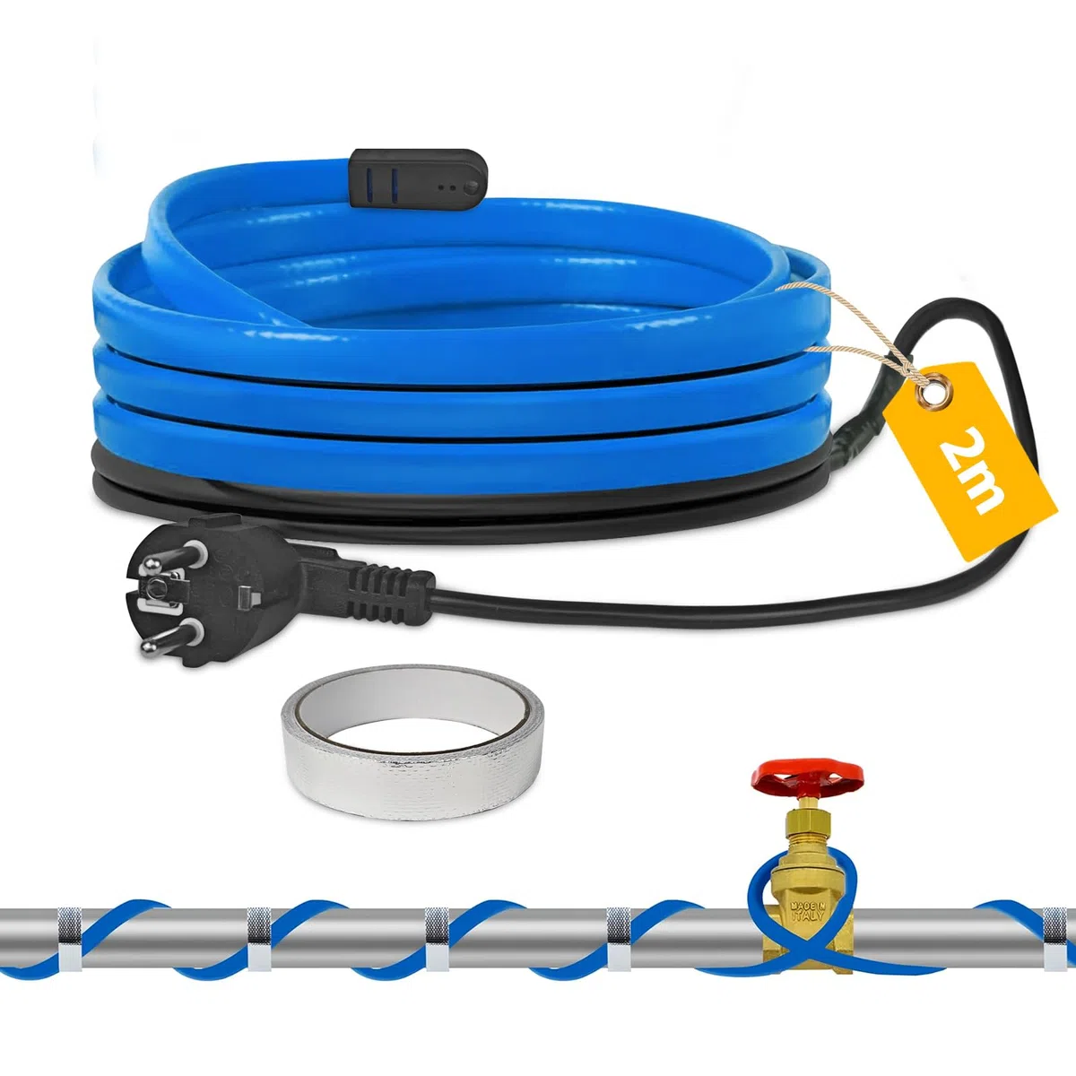 Cavo Scaldante per Tubi Antigelo, Tubo di Riscaldamento antigelo autoregolante con termostato, protezione antigel, per tubo dell'acqua, impermeabile (12M) (Blu, 2 Metri)
