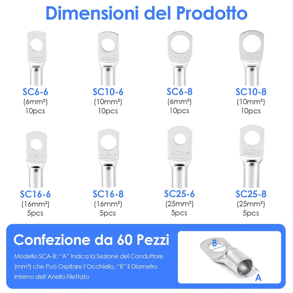 ZWOOS Pinza Crimpatrice Capicorda, Capicorda Elettrici a Crimpare da 6/10/16/25/35/50 mm², In Rame, Piegatore Resistente per Capicorda (Hx50b)