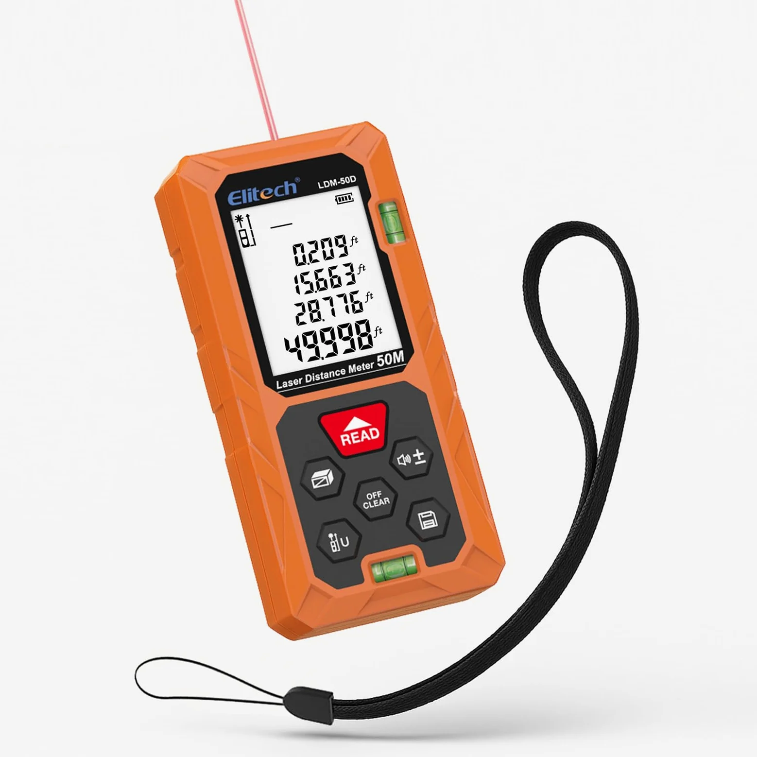 Elitech Distanziometro Laser 50m Precisione ±2mm Metro Laser Professionale con Modalità Area/Volume/Pitagora, LCD Retroilluminato, 99 Registrazioni, Unità Ft/In/M