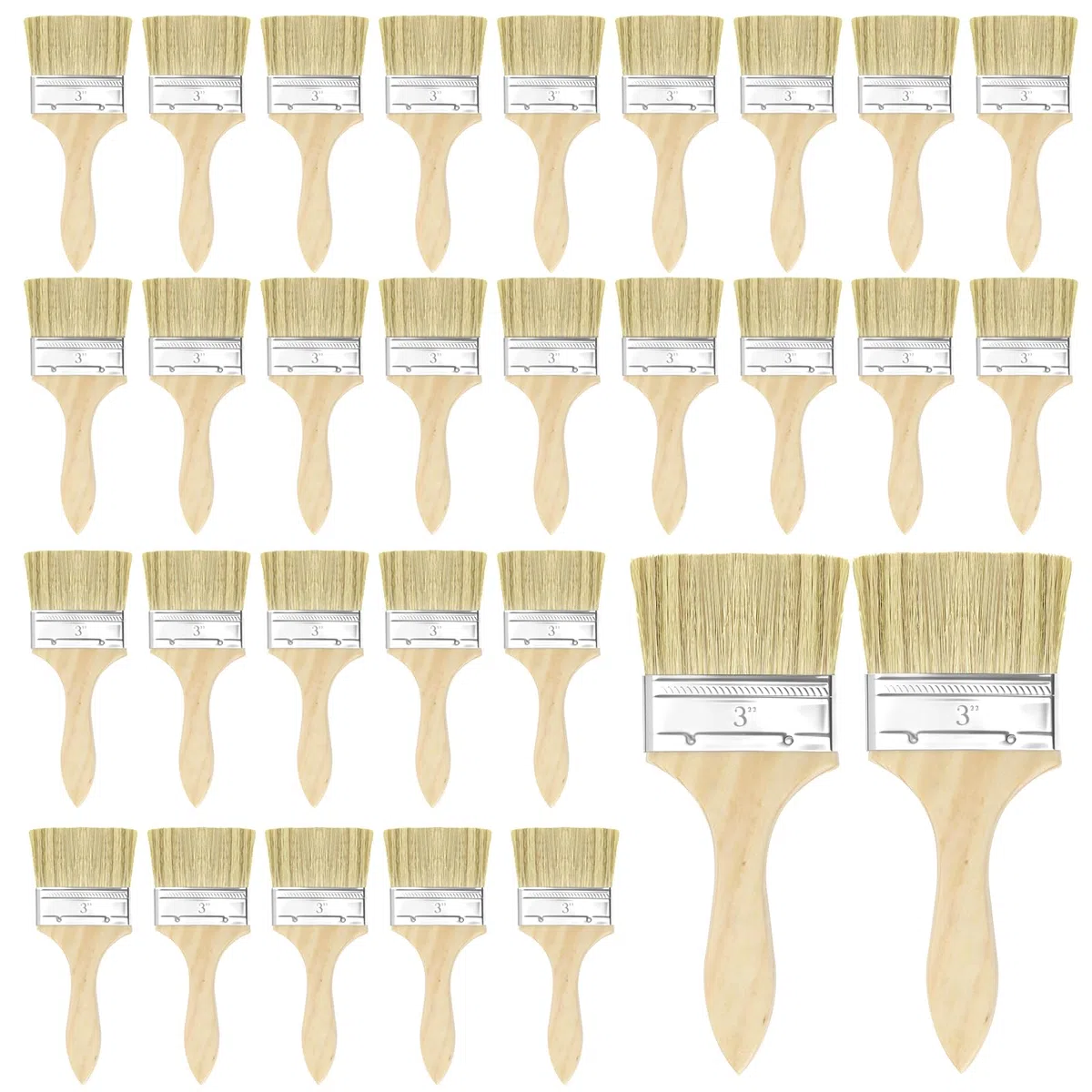 30 pennelli piatti da pittura, 7,5 x 20,5 cm, manico in legno, pennello largo, colore legno, setole sintetiche, setole per verniciare, dipingere