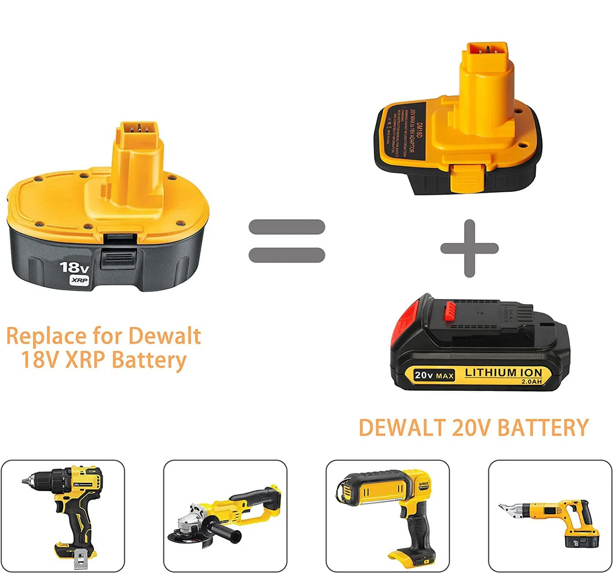 Adattatore batteria DM18D con USB, compatibile con strumenti Dewalt 18V. Converti per DeWalt 20V e per batteria al litio Milwaukee M18 a utensili a batteria NiCad e NiMh