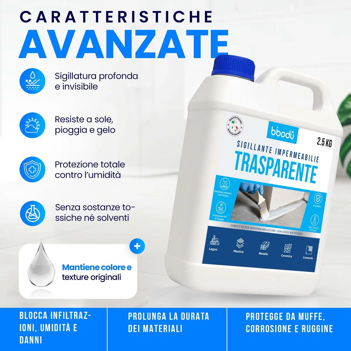Sigillante Impermeabile Trasparente 2.5 KG | Impermeabilizzante Trasparente | Perfetto come Impermeabilizzante Terrazzi, Tetti, Esterni, Interni, Cucine