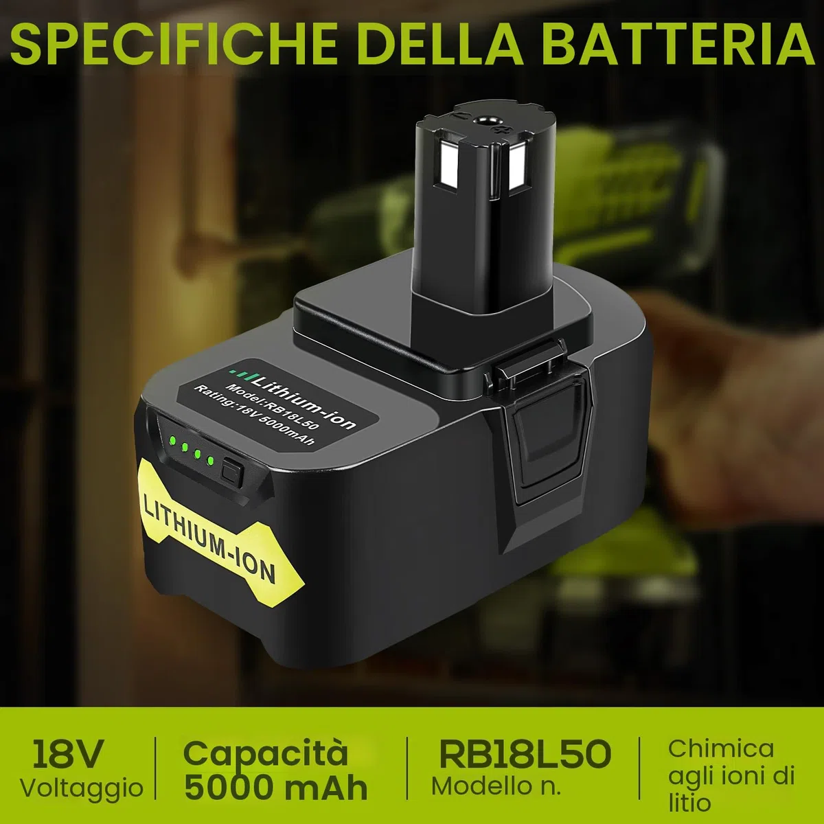ASUNCELL Batteria agli ioni di litio da 18 V 5,0 Ah per Ryobi One +, batteria agli ioni di litio per Ryobi BPL-1815 BPL-1820G BPL1820 BPL18151 P102 P103 P104 P105 P106 P107 P108
