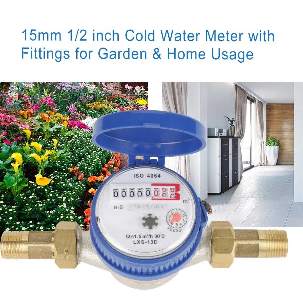Contatore Acqua Da Giardino 1/2 Pollici,Contatore Acqua Fredda con Coperchio Protettivo E Collegamento In Ottone,Contatore Dell'acqua Fredda Calibrato Per Uso Domestico,ContatoreAcqua Esterno
