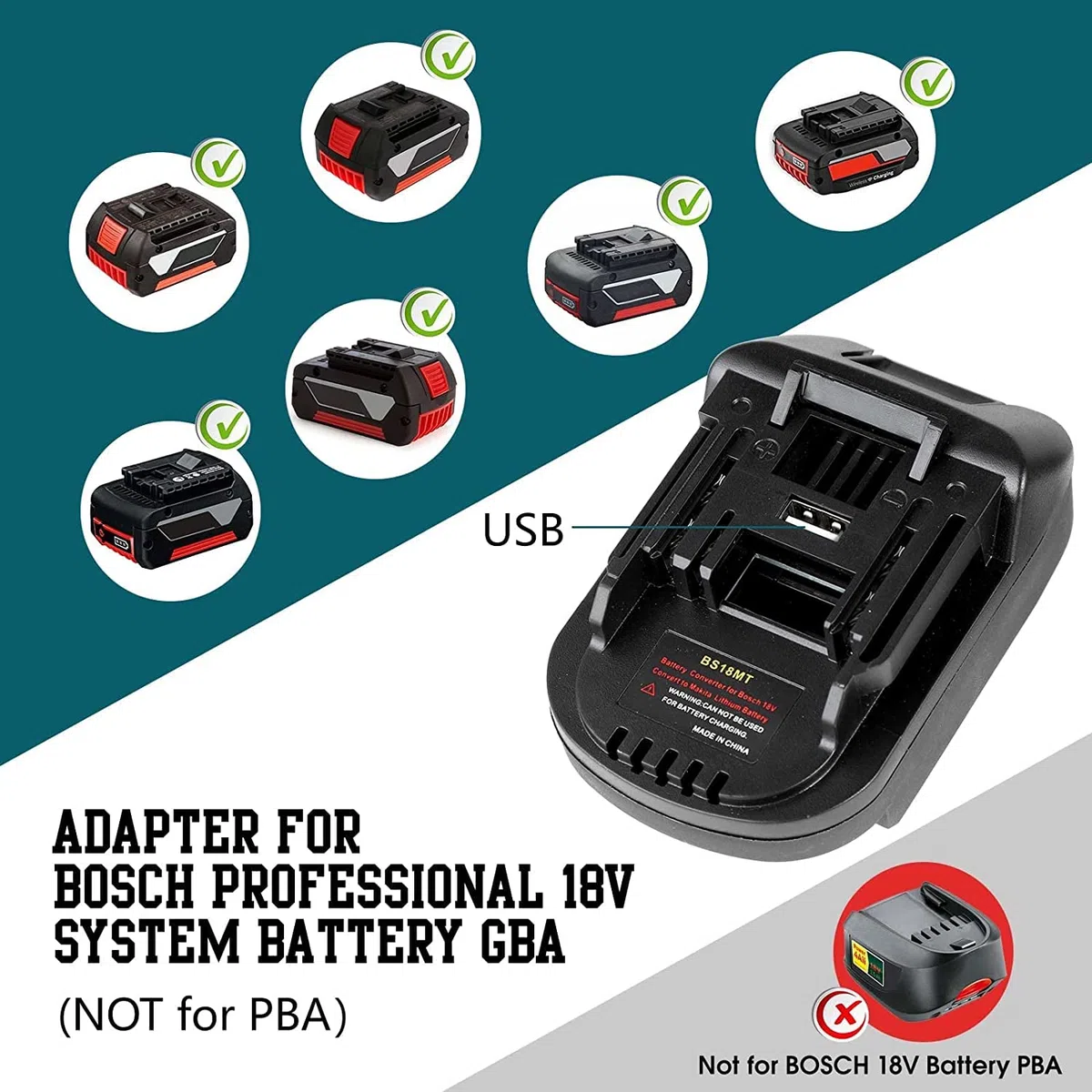 TPDL BS18MT - Adattatore batteria per Bosch Professional 18 V System GBA, adattatore convertitore to batteria per Makita da 18 V ricambio per BL1850 BL1840 BL1830 BL1820 BL1815N
