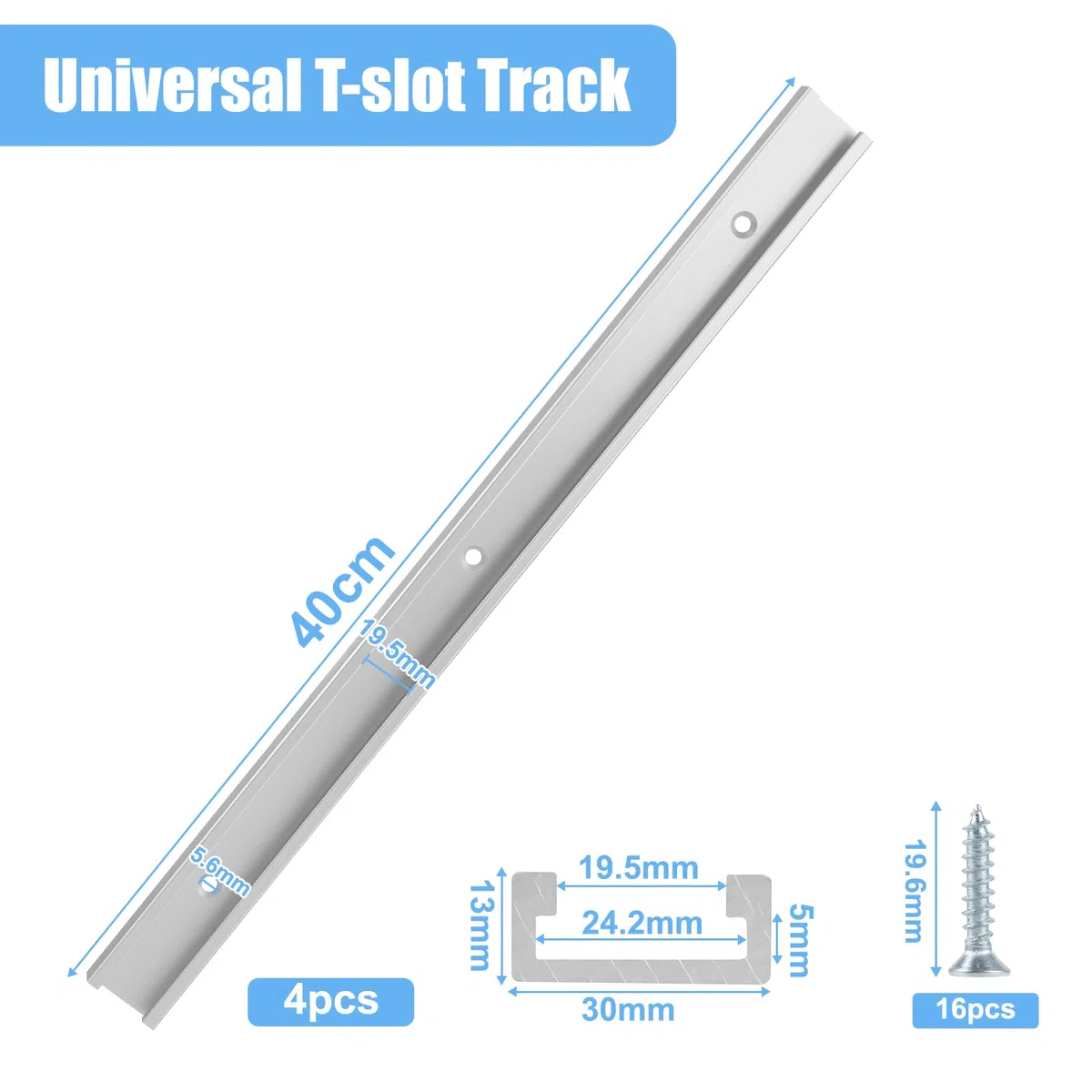 DBREAKS 4 Pezzi T-Track, 400 mm T-Slot Track in Lega di Alluminio, Binario a T, Binari con Scanalatura, T-Track con 12 Viti Autofilettanti per la Lavorazione del Legno(30mm)