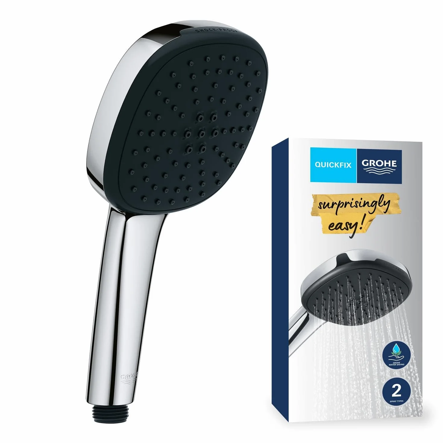 GROHE Vitalio Comfort 110 Manopola Doccino Doccia (2 getti Rain e Jet, 110 mm, DreamSpray, SpeedClean anticalcare), Cromo, 26397001