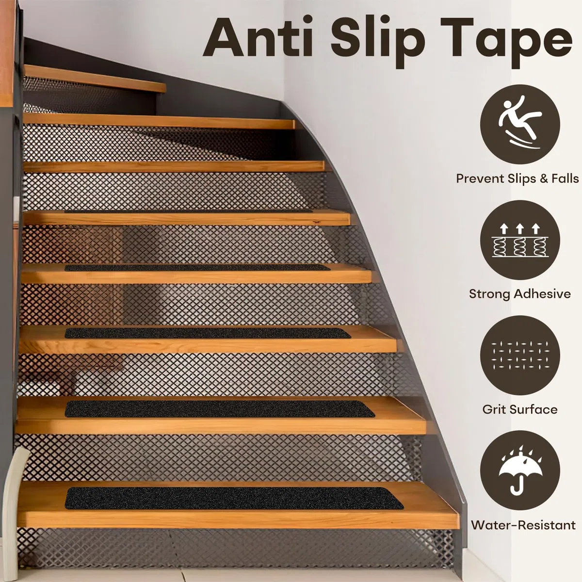 Dattistrada Antiscivolo per Scale, Confezione da 10, 15 cm x 76 cm, Nastro Antiscivolo Pretagliato, Impermeabile, Per Tutte le Superfici Scivolose, Resistente Alle Intemperie, Nastro Antiscivolo Nero