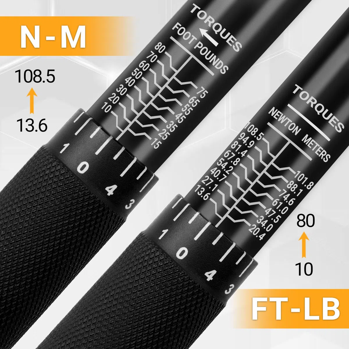 DEKOPRO Chiave dinamometrica 3/8" a 24 denti, chiave dinamometrica 13,6-108,5 Nm, precisione di taratura ±4%, per ruote di auto, moto e camion