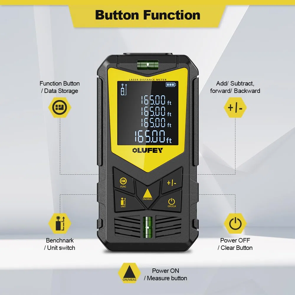 Metro Laser, Dispositivo Misuratore Di Distanza Laser Strumento Di Misura Digitale Portatile Telemetro IP54 Con Livelle A Bolla E Display LCD Retroilluminato