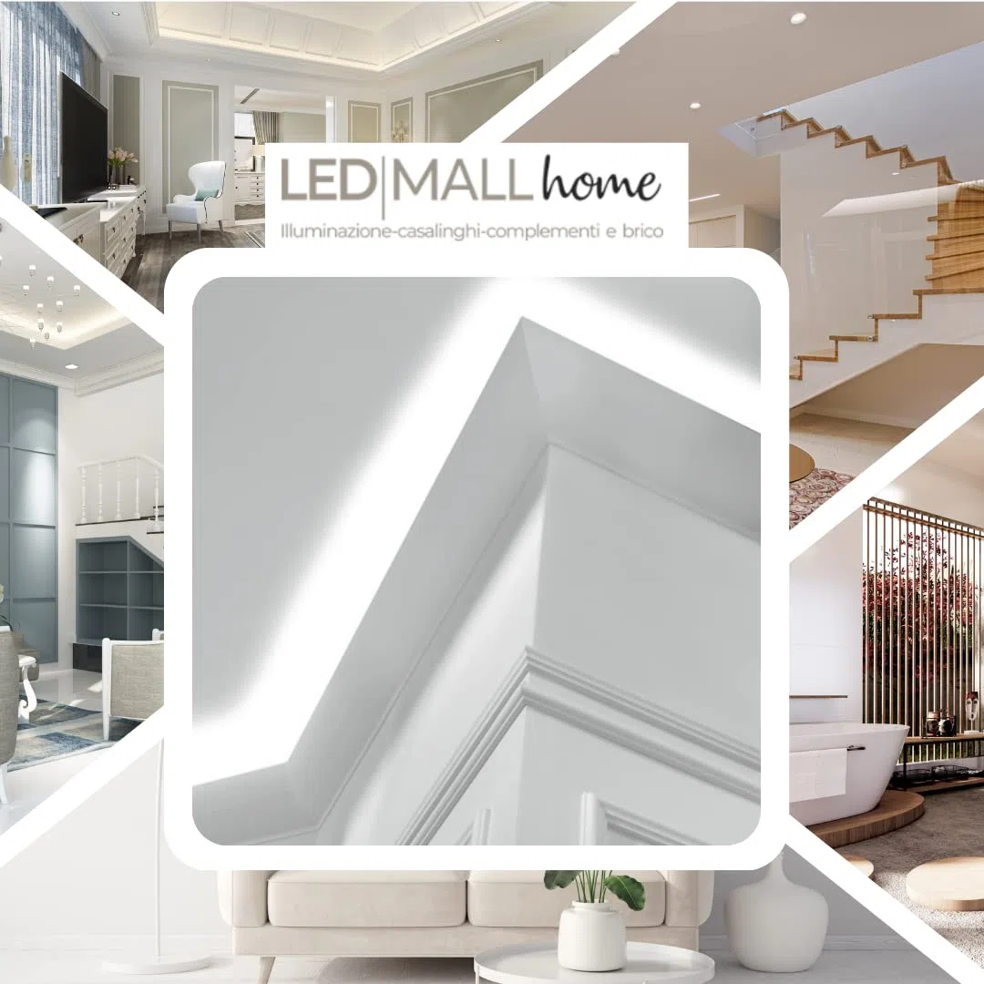 LED Mall Home Profilo in Duropolimero per Strisce Strip LED da Soffitto | Pannello Verniciabile per Illuminazione Soffusa Greche Decorative (2 Pezzi - 100x8x6 cm)