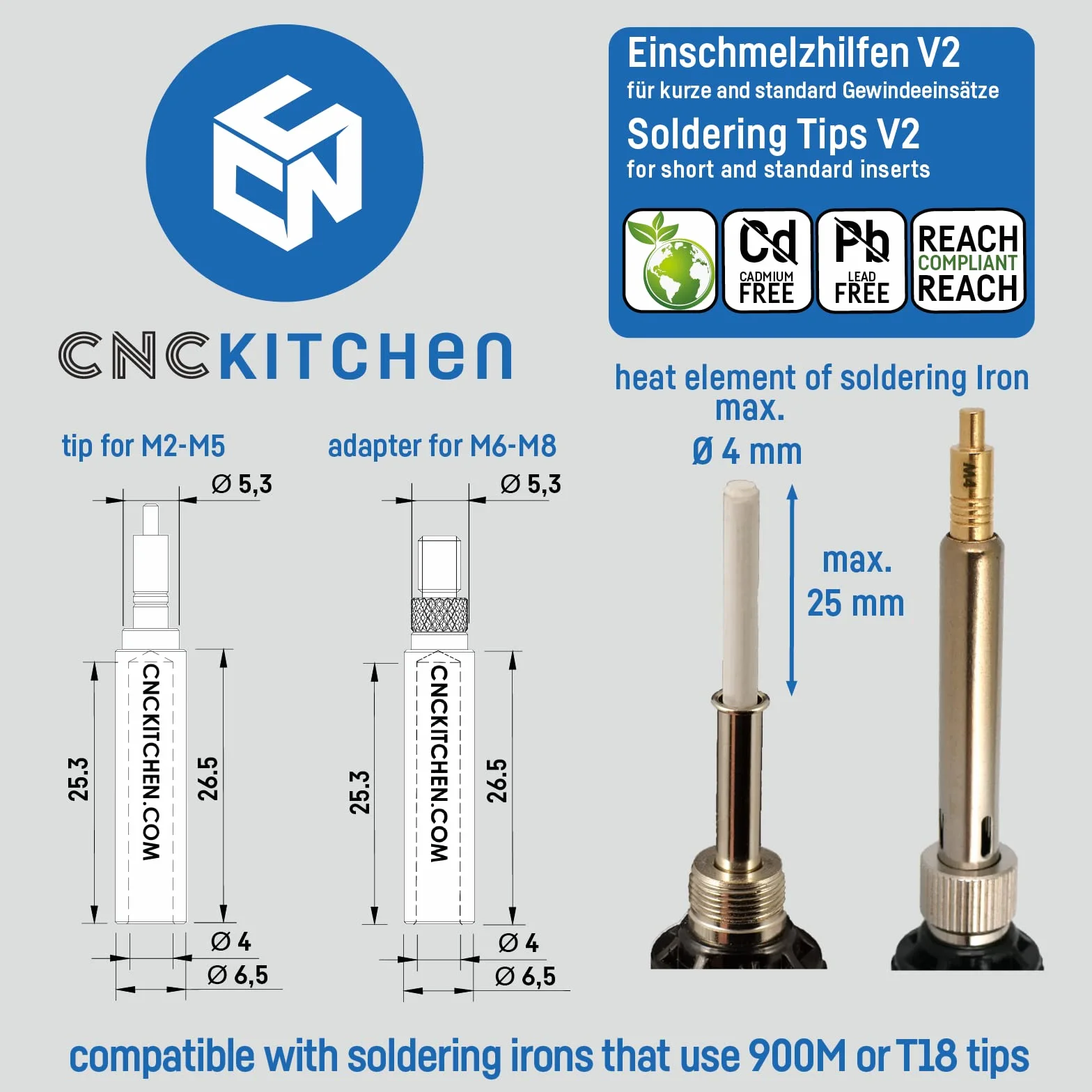 CNC KITCHEN Aiuti di fusione originali per ad esempio Hakko FX-888 e altri (standard 900M o T18), M2-M8, senza piombo e cadmio