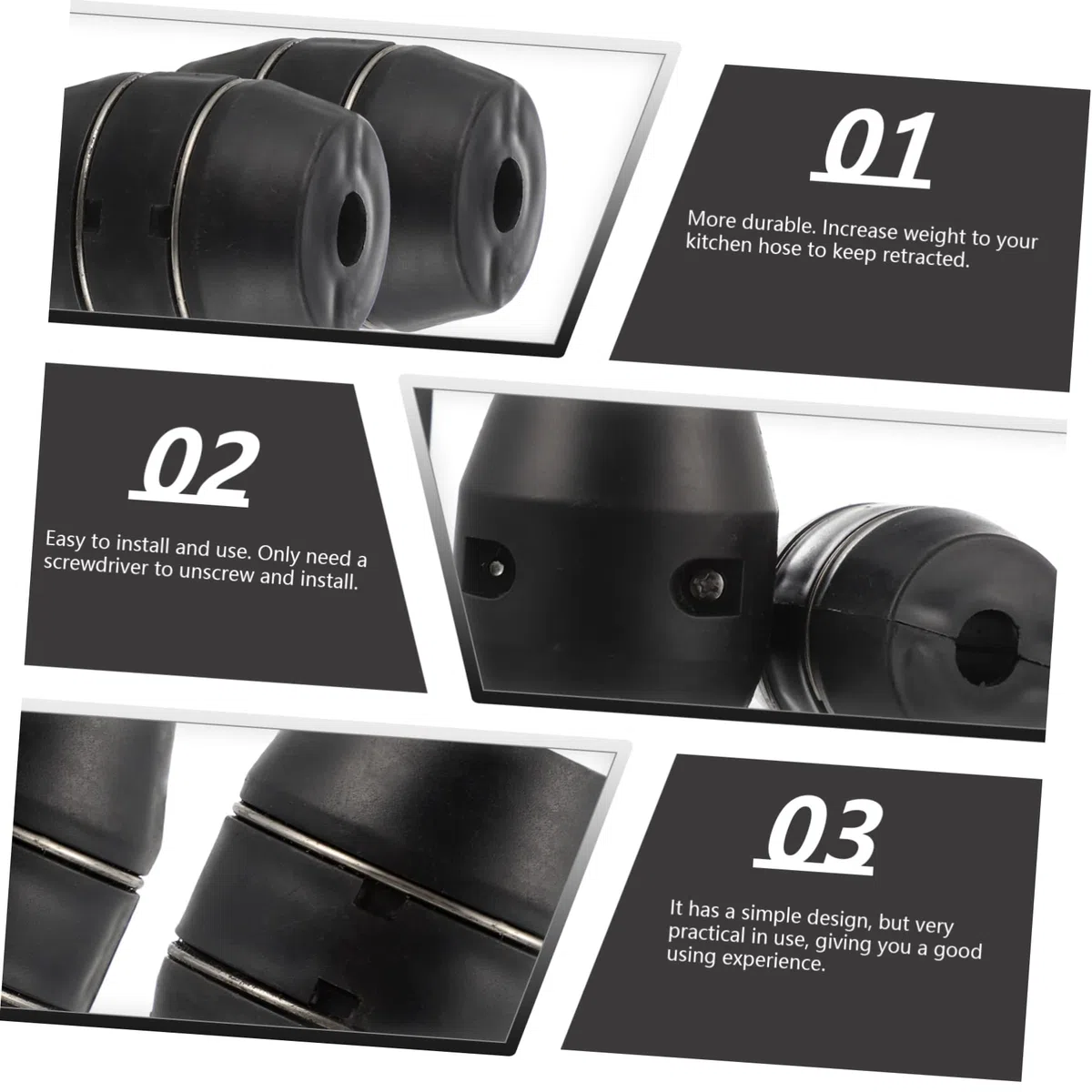 NUOBESTY Palla di Gravità per Tubo Flessibile da Cucina in Plastica Nera, Peso Aumentato per Rubinetto Estraibile, Confezione da 2 Pezzi, Accessorio per Lavello e Rubinetto