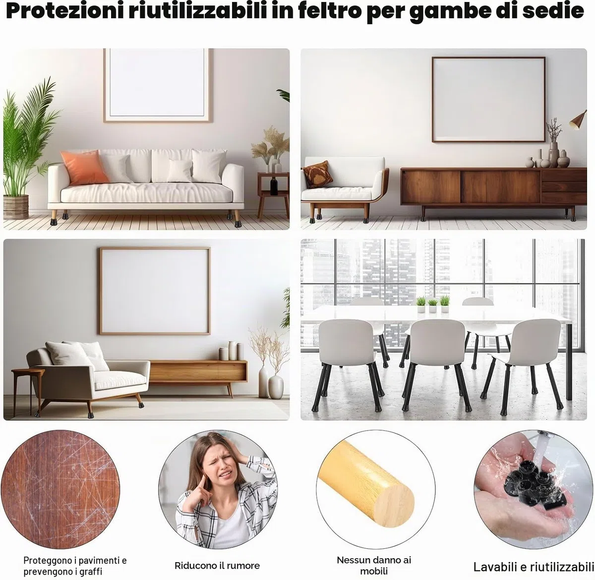 PAEFIU 40 Pezzi Gommini per Sedie Nero, Feltrini per Sedie Rotondi Ispessito, 21-30MM Tappi per Sedie Elastiche per Protezione i Pavimenti da Graffi e Rumori (Media, Nero)