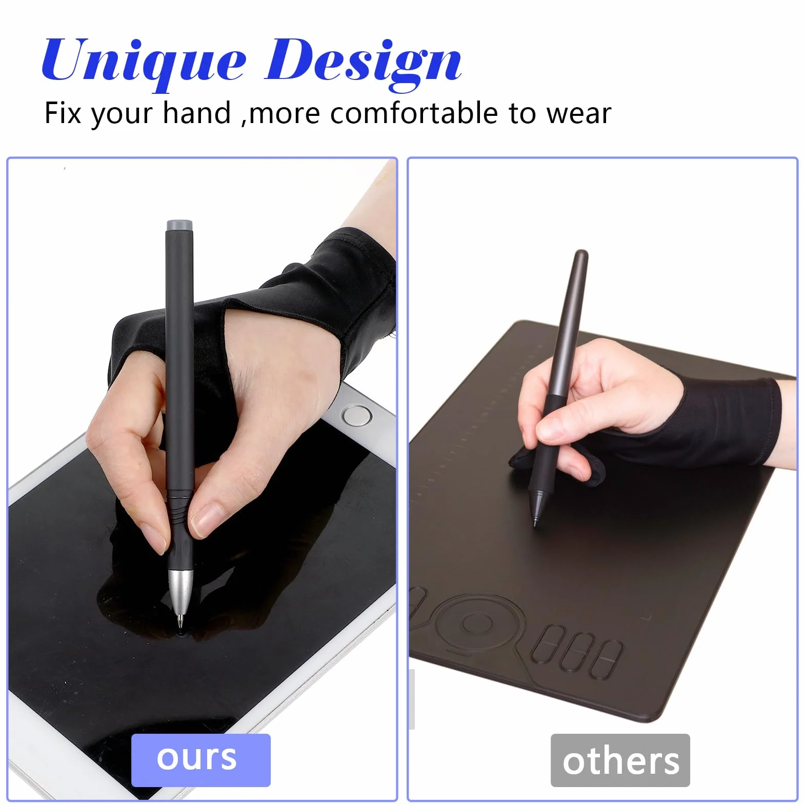 COMNICO Drawing Glove - Set di 2 tavolette da disegno per artisti, guanti da artista, elastici, anti-fouling, guanti da disegno digitali, per tavoletta grafica, tablet (M)
