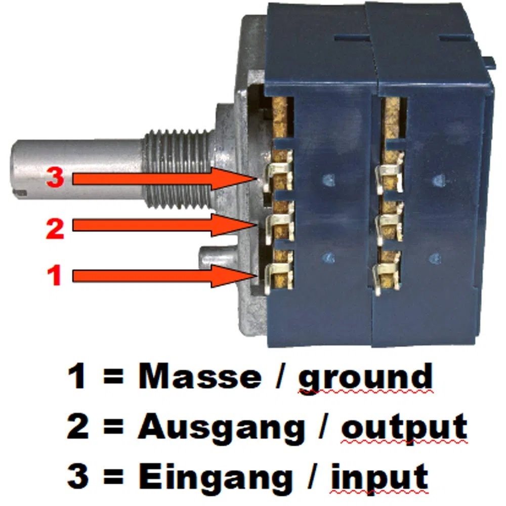 ALPS 100K log RK27112 - Potenziometro rotante stereo, 100KAx2 Ohm, logaritimico, "Das Blaue", 6 mm