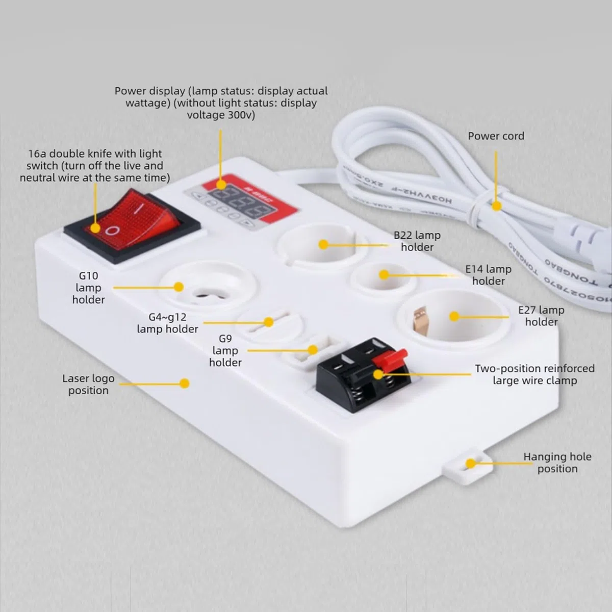 Tester LED, Tester di Tensione, Misurazione della Potenza di Corrente Multifunzionale Display a LED Tester per Lampada per B22 E14 E27 GU10 G4 a G12 G9