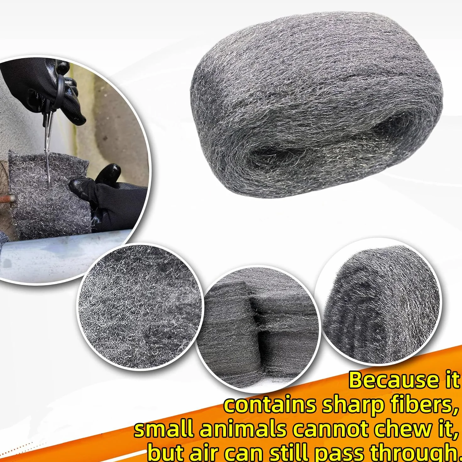 Lana D'acciaio 0000 Fine Lana di Acciaio Pastiglie Lana Acciaio Steel Wool con Guanti e Forbici Gratuiti per Tenere Lontani Topi Roditori Insetti Parassiti e Lucidare Pulire Superfici Delicate 2Pezzi