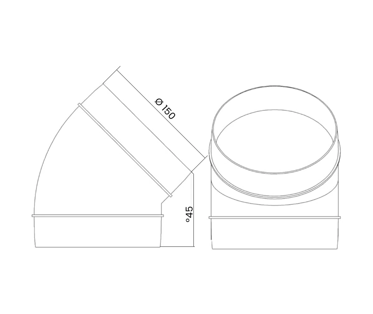 H&C VENT Tubo a Gomito 45 Gradi, Scarico e Ventilazione 150 mm, Plastica per Cappa, Angolare (45 Gradi, 150)