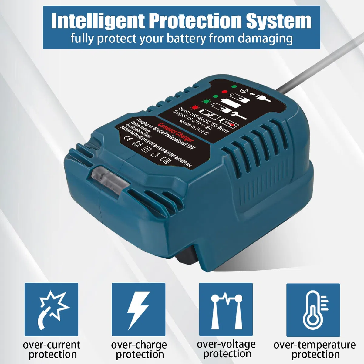 220 V per caricabatterie Bosch Professional 18 V GAL1880 CV Ricambio per batteria Bosch GBA 18 V BAT609 BAT610G BAT618G BAT619 (senza batteria)