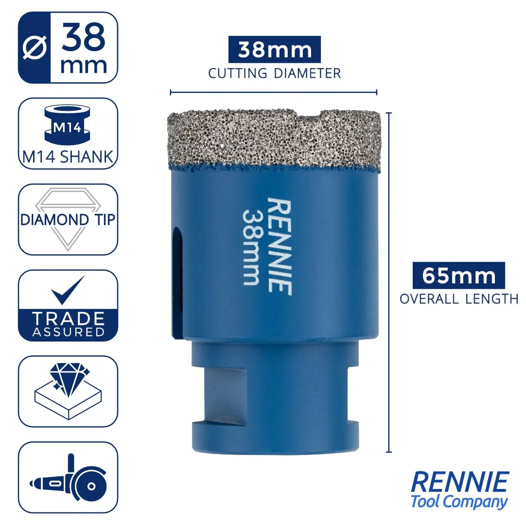 Sega a tazza diamantata da 38 mm con gambo M14 per smerigliatrici angolari, per piastrelle in gres porcellanato, ceramica, ardesia, pietra, granito, marmo, vetro