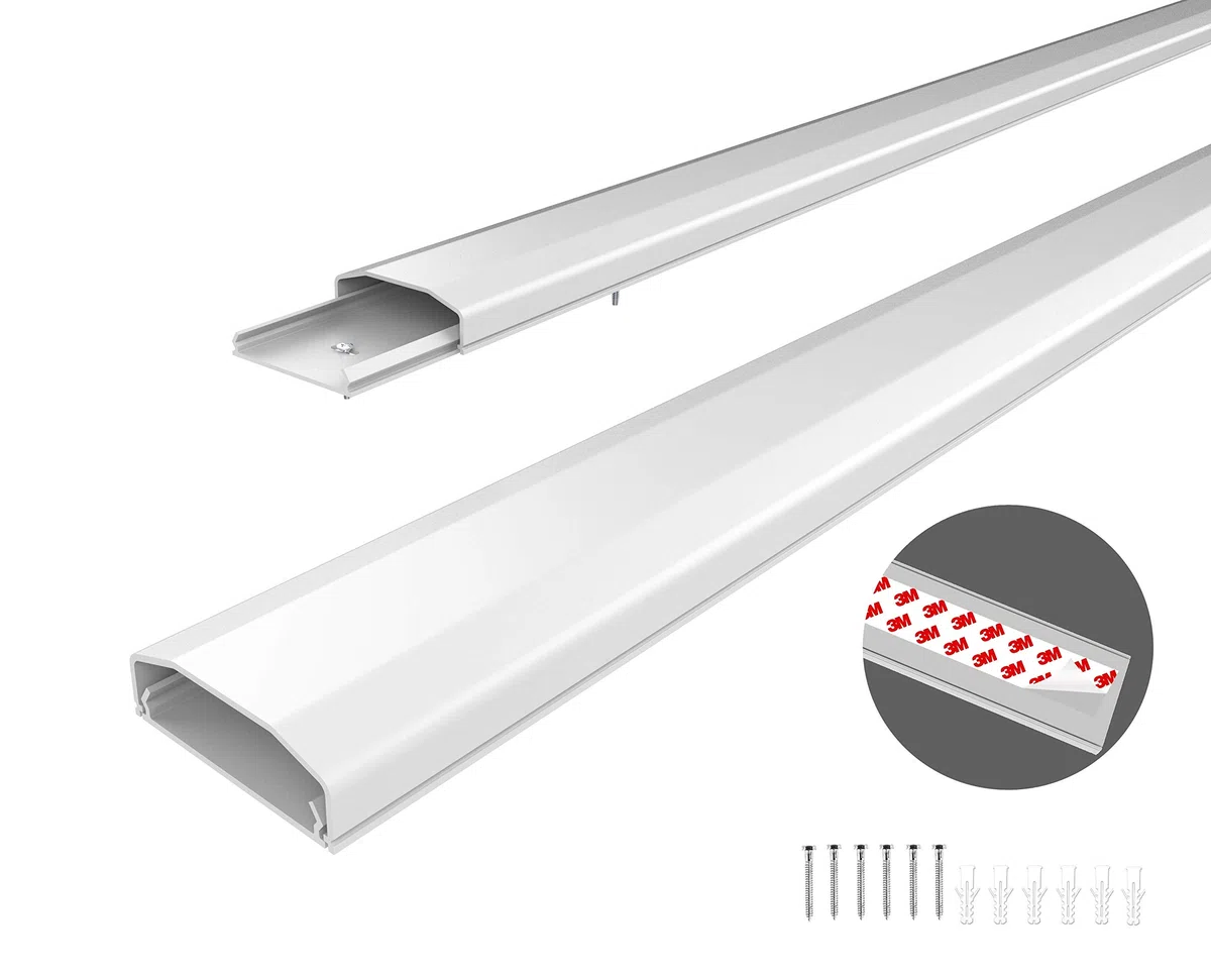 conecto CC50574 Canale per Cavi con adesivo autoadesivo o viti in PVC di alta qualità (lunghezza 100 cm, larghezza 6 cm, altezza 2 cm), bianco